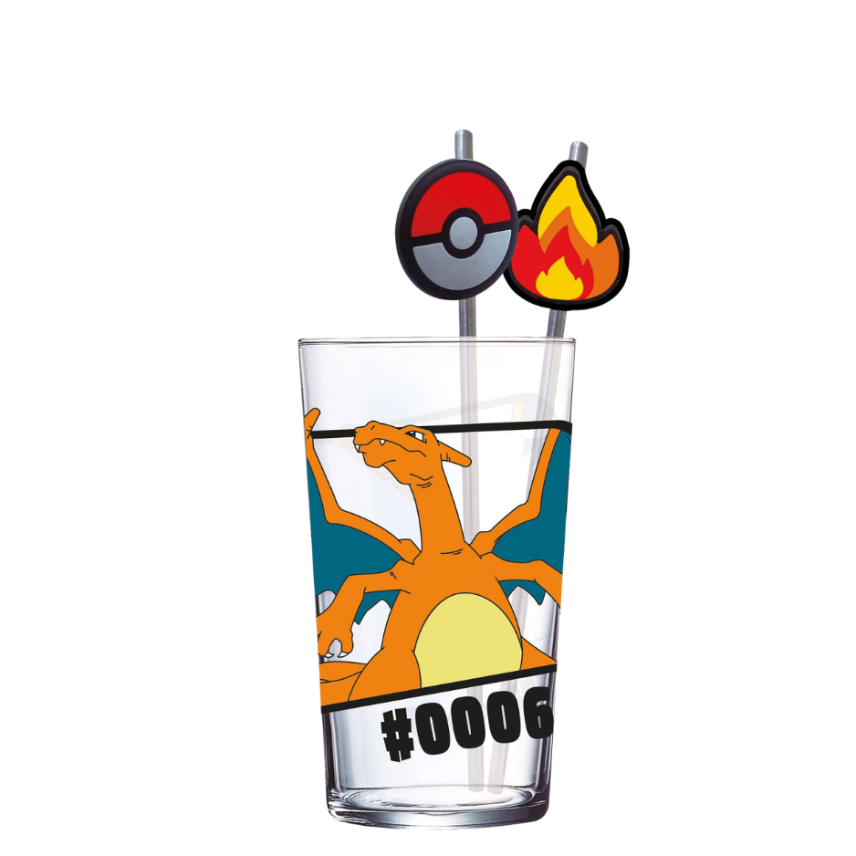 Pokémon Glas Tumbler mit Trinkhalmen Glurak 480 ml