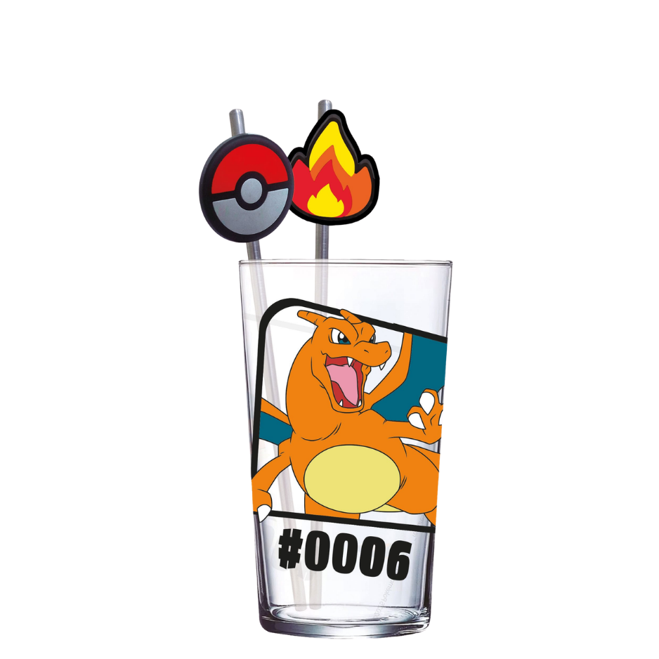 Pokémon Glas Tumbler mit Trinkhalmen Glurak 480 ml