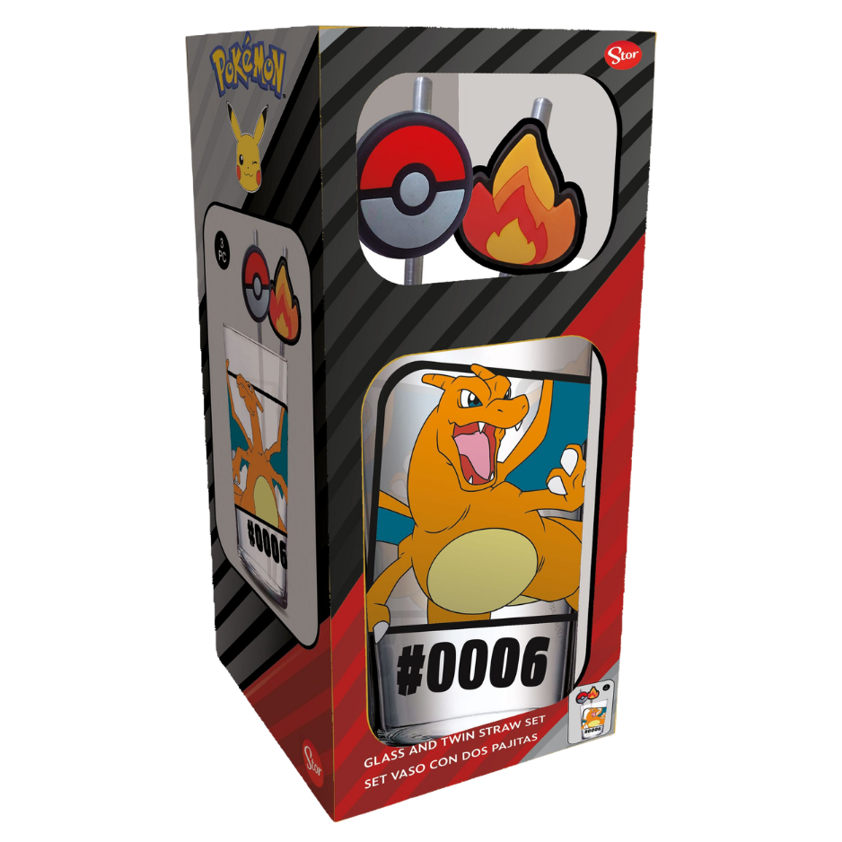 Pokémon Glas Tumbler mit Trinkhalmen Glurak 480 ml