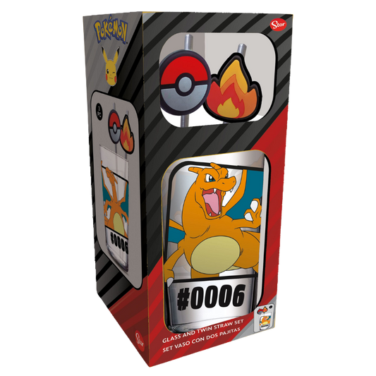 Pokémon Glas Tumbler mit Trinkhalmen Glurak 480 ml