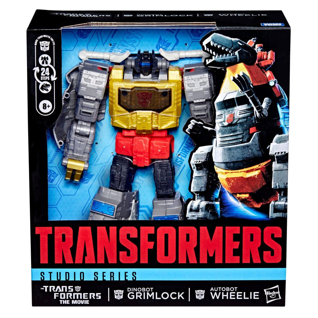 Dinobot Grimlock & Autobot Wheelie - The Transformers: The Movie Studio Series Leader Class Actionfigur 22 cm