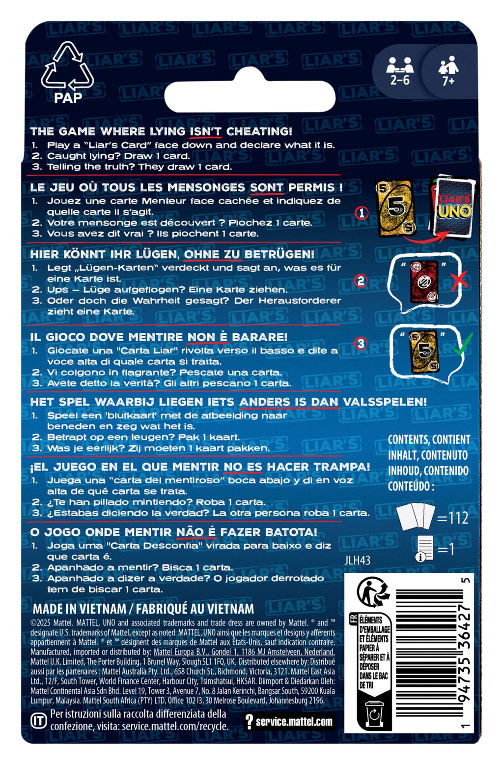 UNO Liar's Kartenspiel
